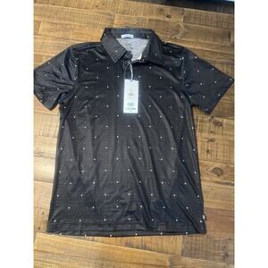 LEG3ND Golf Polo Shirt Mens Medium Black White Print Stretch Performance NWT